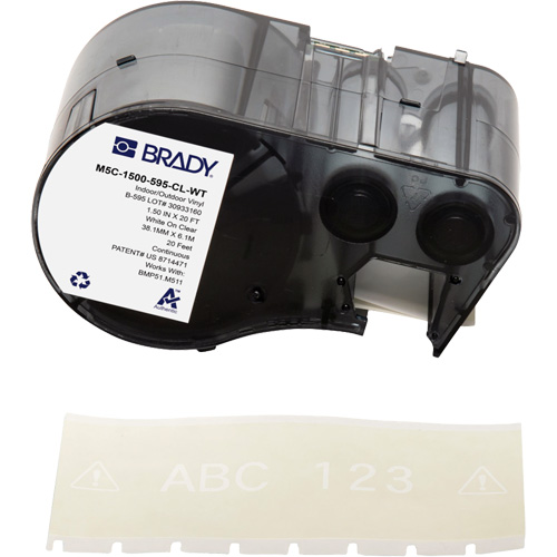 Brady M5C-1500-595-CL-WT All-Weather Labels, Vinyl, White on Clear, 1.5" Width
