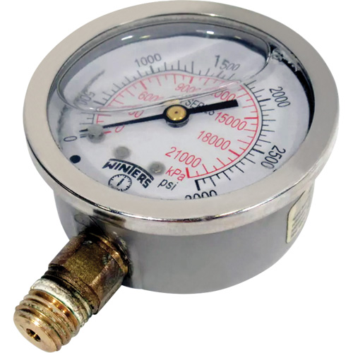 Winters PFQ811 Stainless Steel Pressure Gauge, 2-1/2" , 0 - 3000 psi, Bottom Mount, Liquid Filled Analogue