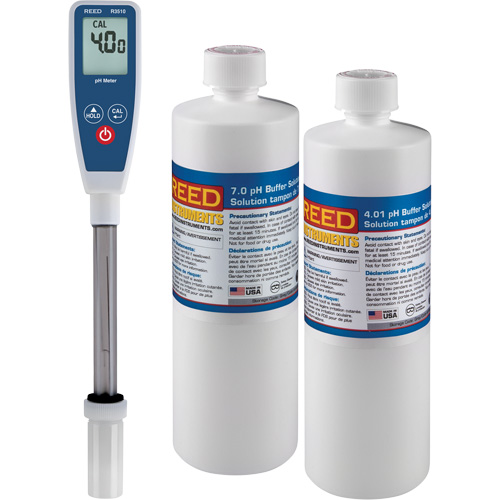 Reed Instruments R3510-KIT Ensemble de compteur de pH &agrave; tige longue & solution tampon 4 pH/7 pH