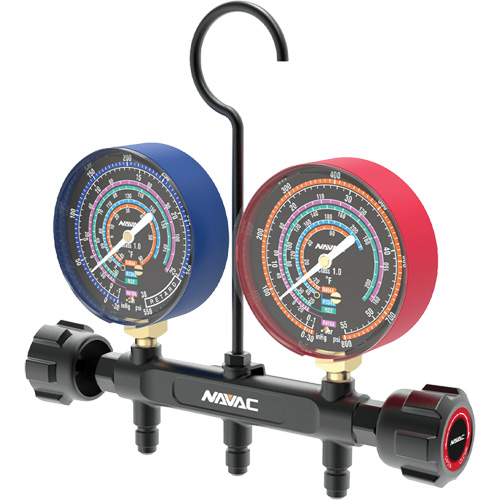  ID542 Compatible Pro Series Manifold Gauge for R454B, R32, R410A, & R22 Refrigerants, 3-1/8" , 500 - 800 psi, Bottom Mount, Analogue