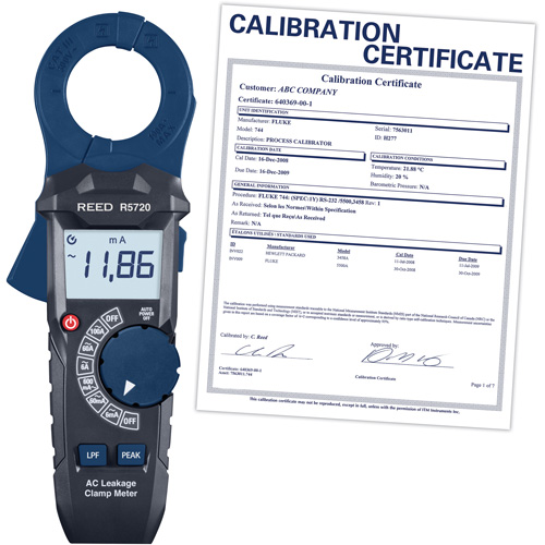 Reed Instruments R5720-NIST AC Leakage Clamp Meter with Calibration Certificate
