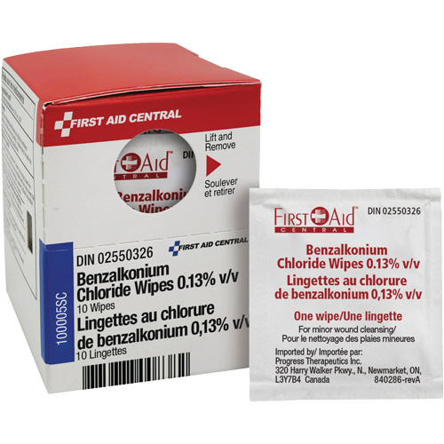 First Aid Central 100005SC Lingettes de recharge SmartCompliance au chlorure de benzalkonium 0,13?% v/v, Serviette, Antiseptique