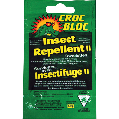 Croc Bloc 1240500 Insectifuge, 6 heures de protection, DEET &agrave; 30 %, Serviette, 5,58 g