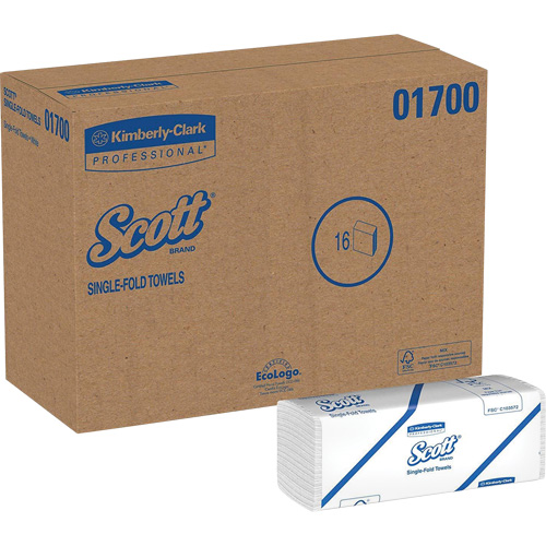 Kimberly-Clark 01700 Scott&reg; Single Fold Towels, 1 Ply, 10-1/2" L x 9-3/10" W, 250 /Pack