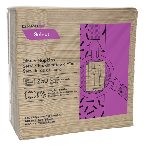 Cascades N055 Serviettes de table &agrave; pli 1/8 Pro Select, 1 pli, 15,5" x 16"