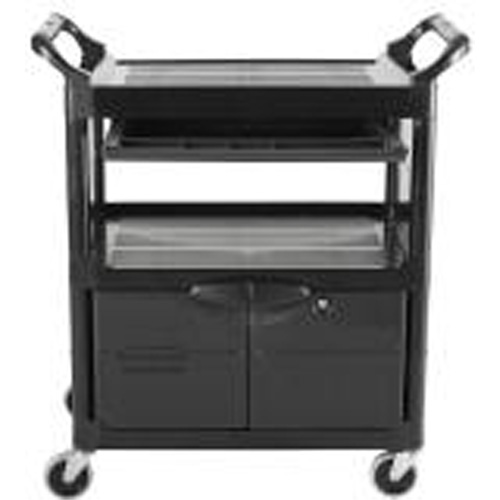 Rubbermaid FG345700BLA Service Utility Cart with Cabinet, 2 Tiers, 33-5/8" x 37-4/5" x 18-5/8", 200 lbs. Capacity