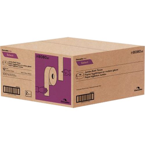 Cascades B080 Papier hygi&eacute;nique Pro Select, Rouleau G&eacute;ant, 2 Pli, Longueur 500', Blanc