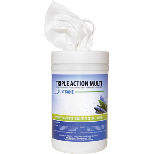 Dustbane 53376 Triple Action Multi Disinfecting Wipes, 7" x 8", 120 Count