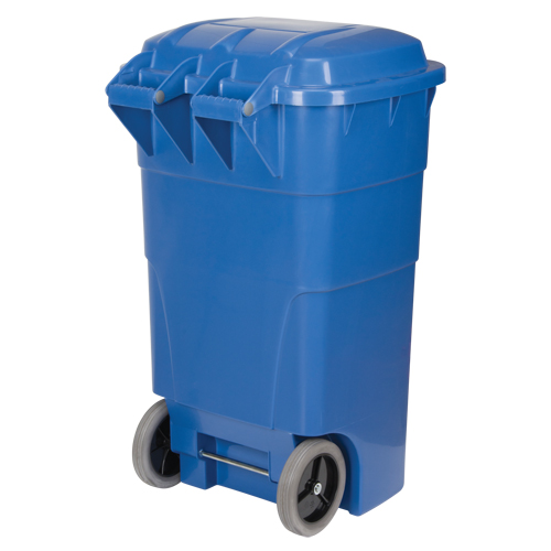 Produits d’entretien RMP JH478 Bac de recyclage roulant, Bord de rue, Poly&eacute;thyl&egrave;ne, 65 gal. US