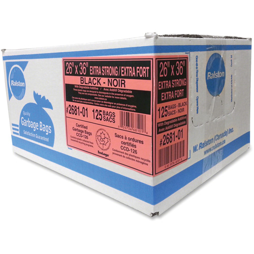 Ralston 268101 Industrial Garbage Bags, X-Strong, 36" W x 26" L, 1.17 mils, Black