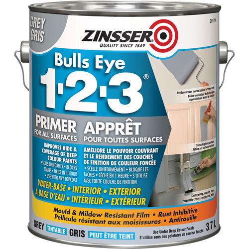 Zinsser 201791 Appr&ecirc;t &agrave; base d'eau Bulls Eye 1-2-3, 3,78 L, Gallon, Gris