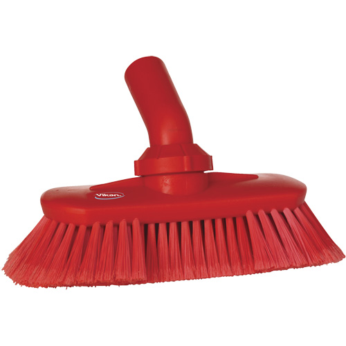 Vikan 70674 Angle-Adjustable Water-Fed Washing Brush, Soft Bristles, 9-1/4" Long, Red