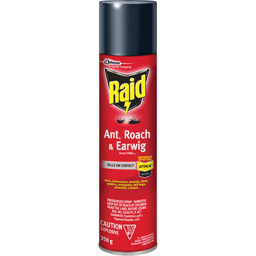 SC Johnson 10062300017253 Insecticide contre fourmis, coquerelles et perce-oreilles Raid, 350 g, &agrave; base de solvant
