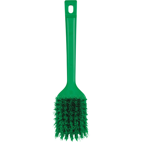 Vikan 410712 ColorCore Short Handle Brush, Stiff Bristles, 12" Long, Green