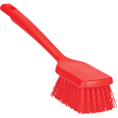 Vikan 410714 ColorCore Short Handle Brush, Stiff Bristles, 12" Long, Red