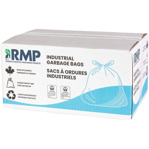 RMP Maintenance Products JM677 Industrial Garbage Bags, Strong, 35" W x 50" L, 0.9 mils, Black, 194 L (44 Gal.) Capacity