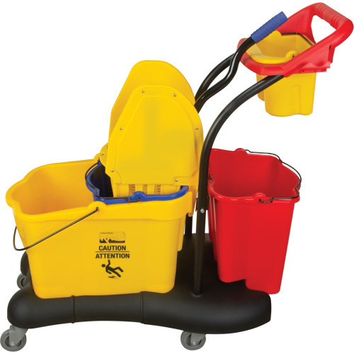 Produits d’entretien RMP JN502 Chariot &agrave; vadrouille multifonction, Pression vers le bas, 9,5 gal. US (38 pintes), Jaune