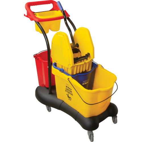 Produits d’entretien RMP JN502 Chariot &agrave; vadrouille multifonction, Pression vers le bas, 9,5 gal. US (38 pintes), Jaune