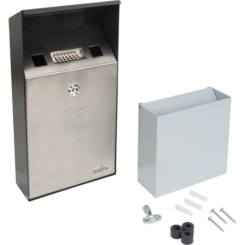 Produits de sécurité Zenith JN620 Cendrier, Montage mural, Acier inoxydable, Capacit&eacute; 1 Litre, Hauteur 11-4/5"