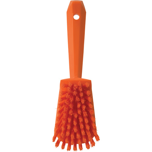 Vikan 41927 Short-Handled Churn Brush, Stiff Bristles, 10" Long, Orange