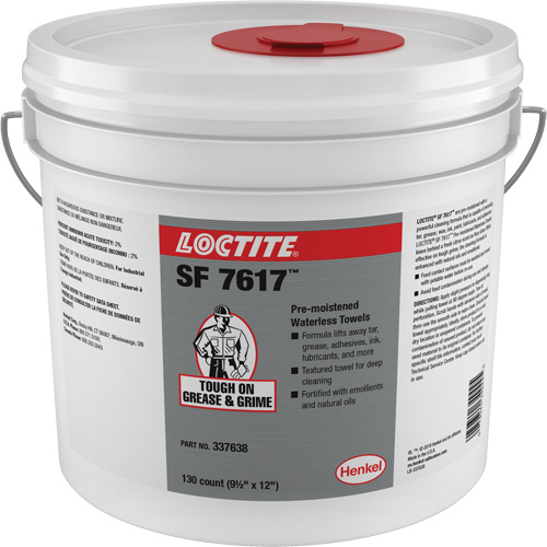 Loctite 337638 SF 7617 Industrial Hand Wipes, 130 Wipes, 12" x 9-1/2"