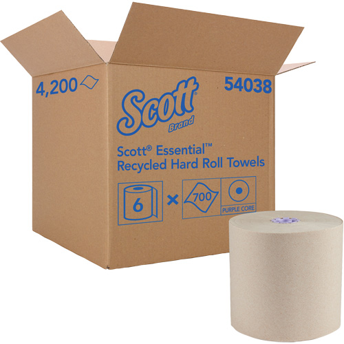 Scott 54038 Essuie-mains bruns en fibres recycl&eacute;es &agrave; 100 % &agrave; enroulement serr&eacute; Essential, 1 pli, Standard, 700' lo
