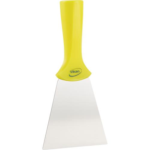 Vikan 40116 Grattoir en acier inoxydable avec poign&eacute;e montable sur manche, Jaune, 4" la x 8" lo