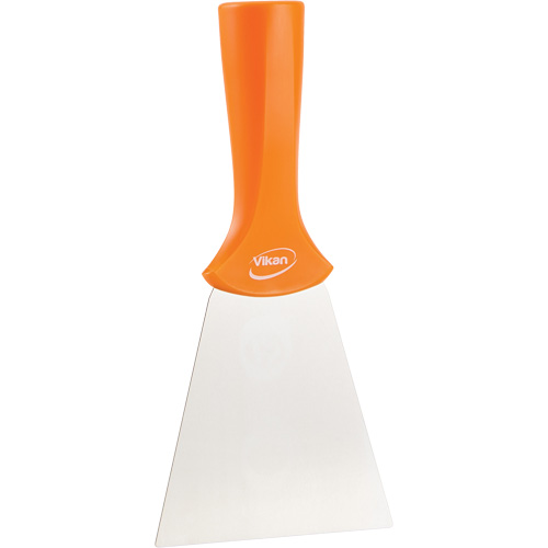 Vikan 40117 Grattoir en acier inoxydable avec poign&eacute;e montable sur manche, Orange, 4" la x 8" lo