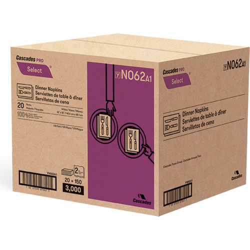 Cascades N062 Serviettes de table &agrave; plis 1/8 Pro Select, 2 pli, 15" x 16"