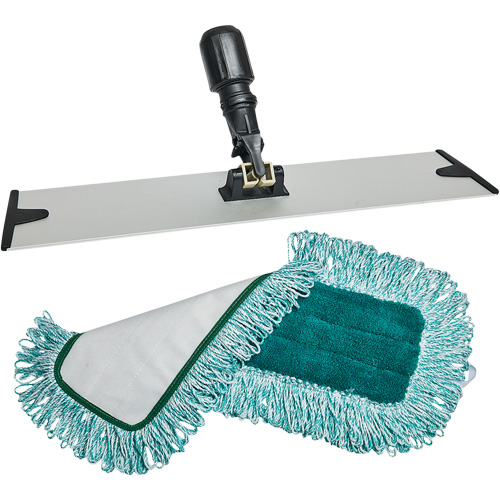 M2 Professional JP272 Dust Mop Pad & Frame, Hook and Loop Style, Polyester, 18" L x 5-3/4" W