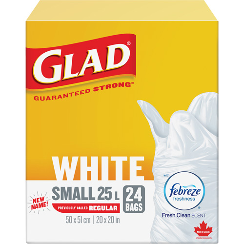 Glad 67489302261 Small 25L Febreze Garbage Bags, Regular, 20" W x 20" L, White