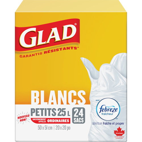 Glad 67489302261 Small 25L Febreze Garbage Bags, Regular, 20" W x 20" L, White