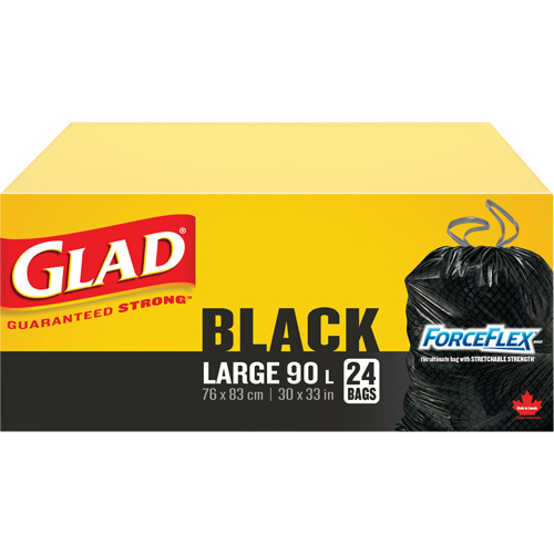 Glad 67489303060 90L Garbage Bags, Regular, 30" W x 33" L, Black