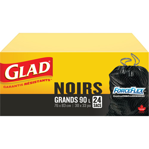 Glad 67489303060 90L Garbage Bags, Regular, 30" W x 33" L, Black