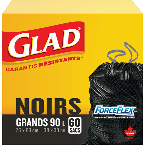 Glad 67489303084 Sacs &agrave; ordures 90 L, R&eacute;gulier, 30" la x 33" lo, Noir