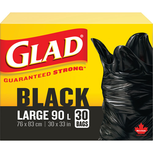 Glad 67489118374 90L Garbage Bags, Regular, 30" W x 33" L, Black
