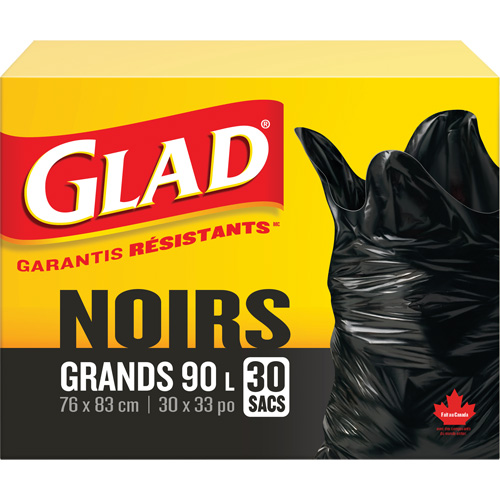 Glad 67489118374 90L Garbage Bags, Regular, 30" W x 33" L, Black