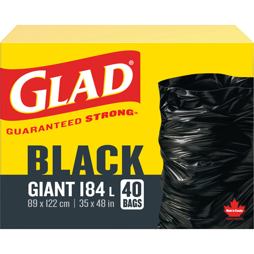 Glad 67489800491 Sacs &agrave; ordures 184 L, R&eacute;gulier, 35" la x 48" lo, Noir