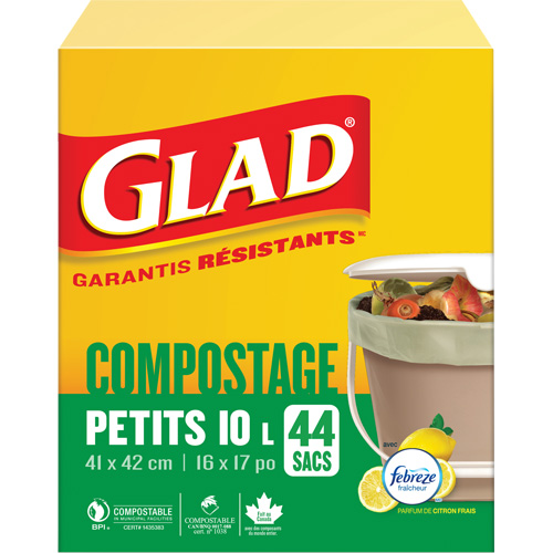 Glad 67489301615 Small Compostable Bags, Regular, 17" L x 16" W, Brown, 10 L (3 Gal.) Capacity