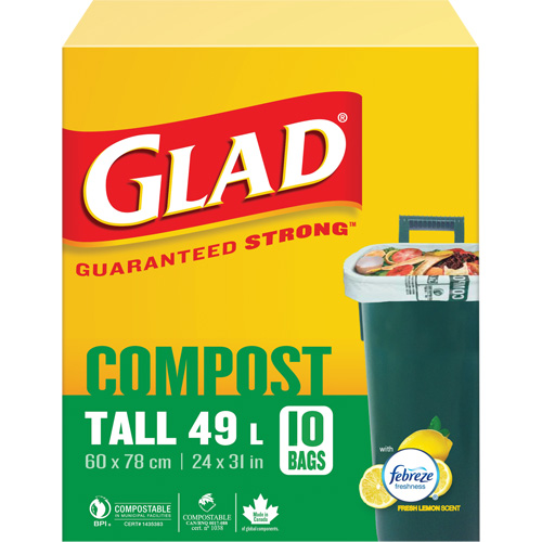 Glad 12587781630 Tall Compostable Bags, Regular, 31" L x 24" W, Brown, 49 L (13 Gal.) Capacity
