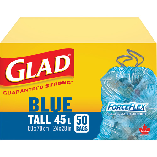 Glad 67489303015 Sacs de recyclage 45 L, R&eacute;gulier, 24" la x 28" lo, Bleu