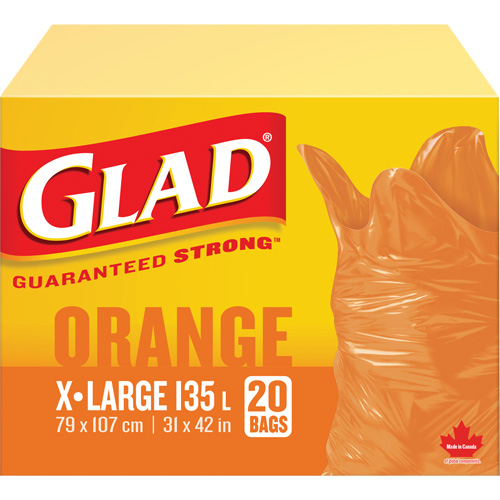 Glad 30313 Sacs &agrave; ordures 135 L, R&eacute;gulier, 31" la x 42" lo, Orange