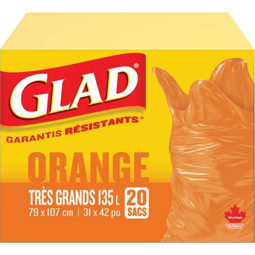 Glad 30313 Sacs &agrave; ordures 135 L, R&eacute;gulier, 31" la x 42" lo, Orange