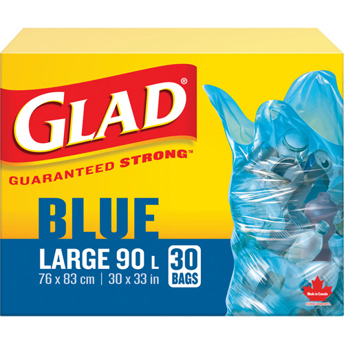 Glad 67489115786 45L Recycling Bags, Regular, 30" W x 33" L, Blue