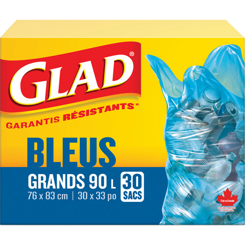 Glad 67489115786 45L Recycling Bags, Regular, 30" W x 33" L, Blue