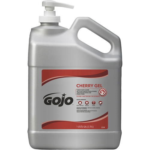 Gojo 2358-02 Nettoyant &agrave; mains, Gel/Pierre ponce, 4,5 L, Bouteille &agrave; pompe, Cerise