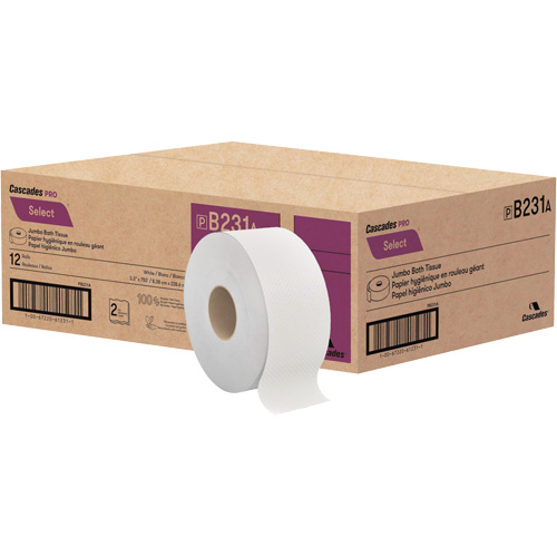 Cascades B231 Pro Select&reg; Toilet Paper, Jumbo Roll, 2 Ply, 750' Length, White