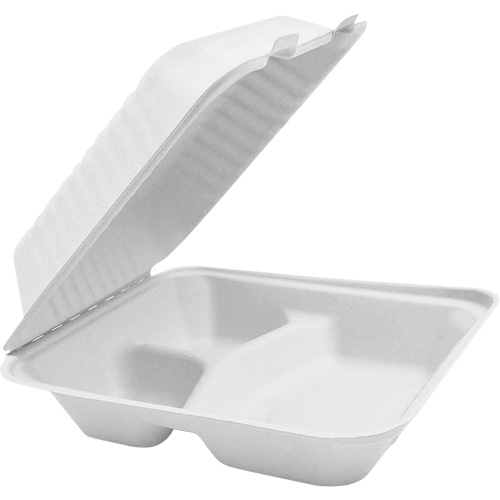 Globe 6014 Compostable Hinged Food Containers with Compartments, Bagasse, Square