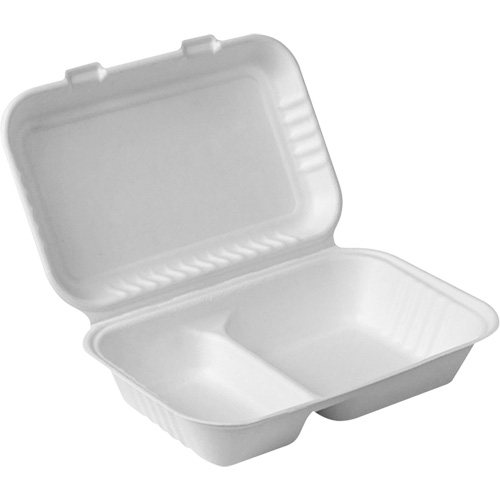 Globe 6016 Compostable Hinged Food Containers with Compartments, Bagasse, Rectangular