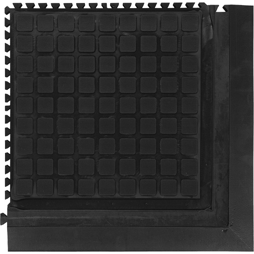 M+A Matting 447103100 Hog Heaven III Comfort Modular Corner Tile, Corrugated, 1-4/5' x 1-4/5' x 3/4", Black, Nitrile